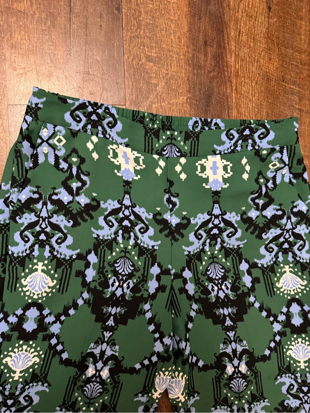 Chico’s Size 1.5 10 Green Printed Wide Leg Crop Pants Pull On Resort Boho - Picture 4 of 8